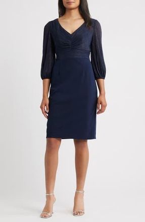 Alex Evenings Pleated Metallic Mixed Media Cocktail Sheath Dress in Dark Navy at Nordstrom Rack, Size 16