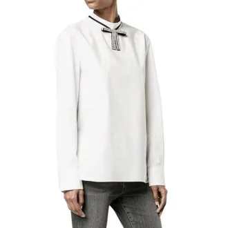 Marni Crystal Bow Neck Cotton Poplin Blouse Size M