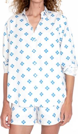 Kule Quinn Button Up Shirt In White/royal Blue