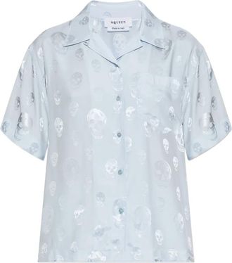 Alexander McQueen skull-print button shirt - women - Viscose - 38 - Blue