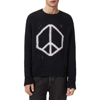 AllSaints Message Wool Blend Crewneck Sweater in Black at Nordstrom Rack, Size Xx-Large