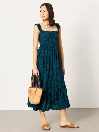 Fat Face FatFace Eva Dark Teal Batik Mono Regular Midi Dress