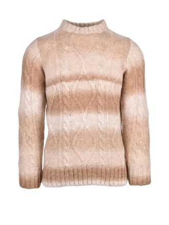 Daniele Alessandrini Gradient Knit Crewneck Sweater with Textured Cable Patterns