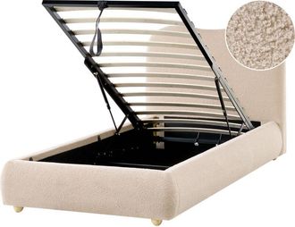 Beliani Cama Con Almacenaje Minimalista Moderna 90 X 200 Cm Tapizado Boucl&eacute; Beige Blagnac