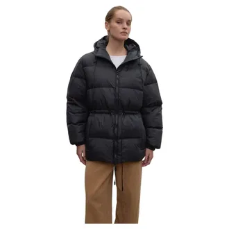 Estro & Luminara Jassen, Dames, Zwart, M, Polyester, Gewatteerde jas met trekkoord in de taille