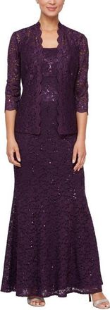 S.L. Fashions Sequin Lace A-Line Gown with Jacket in Egg at Nordstrom, Size 10