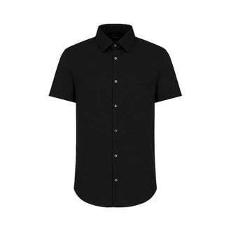 Emporio Armani Short Sleeve Shirt - Heren - Korte mouwen Overhemden - Zwart - L - Katoen - Overhemden