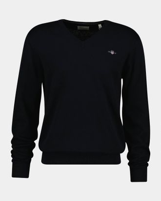 GANT Mens Regular Fit Long Sleeve Classic Jumper in Dark Blue Cotton - Size X-Large