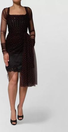 Dolce & Gabbana silk polka-dot lace-trim long-sleeve sheath mini dress