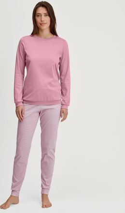 CALIDA Schlafanzug CALIDA Striped Dreams, Damen, Gr. XS (36/38), lila (lilas), Interlock, Obermaterial: 100% Baumwolle, bequem lang, Rundhals, angesetztes B&uuml;