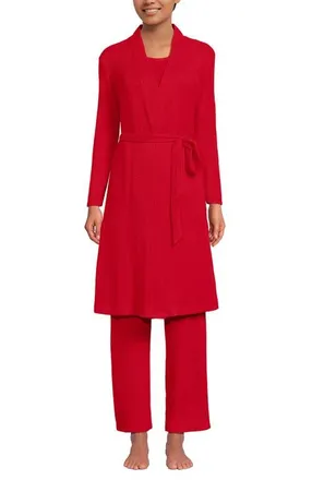 Lands End Brushed Cozy Waffle Jersey 3 Piece Pajama Set - Tank Top Pant and Robe in Compass Red at Nordstrom, Size X-Small