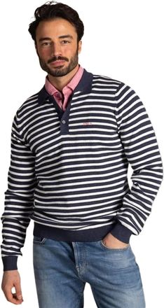 N-Z-A- NEW ZEALAND AUCKLAND Poloshirt New Zealand donkerblauw normale fit gestreept 2 knoops