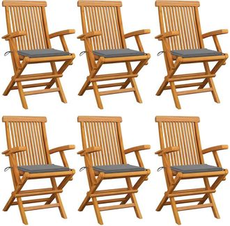 vidaXL Vidaxl - Sillas De Jard&iacute;n 6 Uds Madera Maciza De Teca Con Cojines Grises