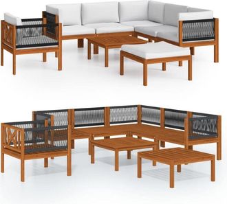 vidaXL Conjunto De Jard&iacute;n De 8 Piezas Con Cojines, Madera Color Crema, Acacia Y Cuerda Vidaxl
