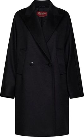 Max Mara Dubbele-breasted jas met klassieke revers - Dames - Mantel - Zwart - 2XS - Wol - Jassen