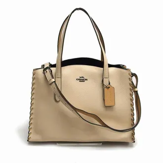 Coach Beige Leather Handbag Shoulder Bag Tote Bag (Pre-Owned)