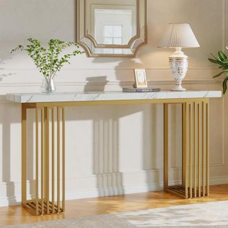 Tribesigns Tribesigns 63 Console Table for Living Room, Industrial Hallway Table with Stylish Metal Frame, Sofa Table for Hallway, Entryway, Foyer, White and