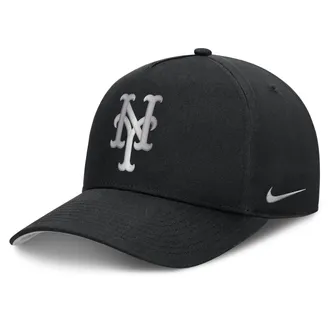 Nike New York Mets Rise Nike Mens Dri-FIT MLB A-Frame Trucker Adjustable Hat in Black | NB1E0FBPNME-HWD