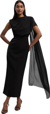 Karen Millen Tailored Cape Drape Maxi Dress in Black at Nordstrom, Size 10