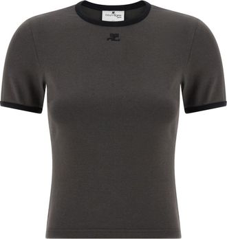 Courrèges Grey Crewneck Logo T-Shirt