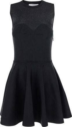Givenchy Black Crew Neck Dress With Flared Skirt In Fabric Woman