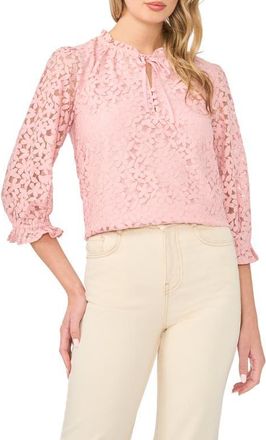 CeCe by Cynthia Steffe Lace Ruffle Tie Neck Top in Cameo Blush at Nordstrom, Size Xx-Large