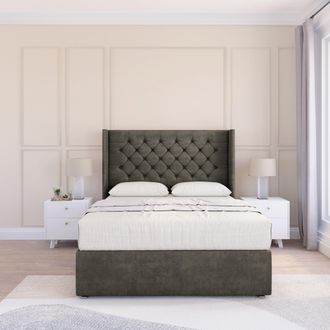 Sloomy Dior Dumfries Wingback Bed Set, No Drawers & 54 Floor Standing Headboard in Dark Grey | Size: Double