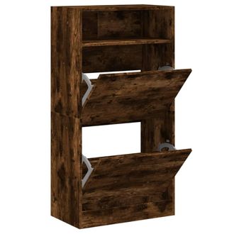 Berkfield Home Shoe Cabinet Smoked Oak 60x34x116 Engineered Wood in Brown