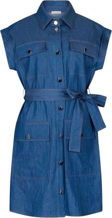 Liu Jo Korte Jurk - Dames - Korte kleedjes - Blauw - 2XL - Katoen - Kleedjes