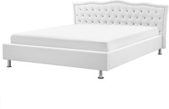 Beliani Beliani - Faux Leather eu Super King Size Bed Frame 6ft White Tufted Headboard Metz