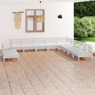 vidaXL Juego De Muebles De Jard&iacute;n 11 Piezas Madera Maciza Pino Blanco Vidaxl