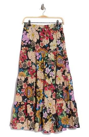 T Tahari Floral Eyelet Maxi Skirt in Black Multi Floral at Nordstrom Rack, Size Small