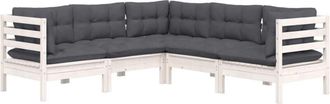 vidaXL Muebles De Jard&iacute;n 5 Pzas Con Cojines Blanco Madera Maciza Pino Vidaxl