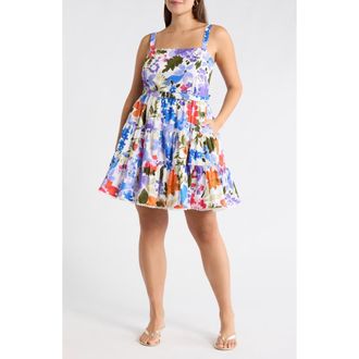 Sugarlips Amania Floral Nayra Tiered Poplin Minidress in Blue-Purple at Nordstrom, Size 1 X