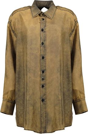 Maison Margiela Bruin Lange Gewassen Zijden Blouse - Dames - Overhemden - Bruin - S - Overhemden