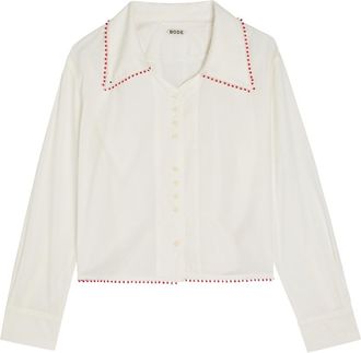 Bode Redbud Lace-trimmed Cotton-poplin Shirt - White - XS (UK6 / XS)