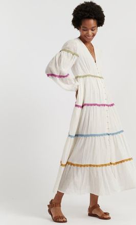 Chinti and Parker Cotton Rainbow Scallop Dress in Cream at Nordstrom, Size 4