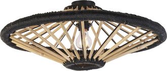 QAZQA Qazqa - Oriental Plaf&oacute;n Oriental De Bamb&uacute; Con Negro 60 Cm - Evalin Bamb&uacute; /acero Redonda Adecuado Para Led Max. 1 X 40 Watt