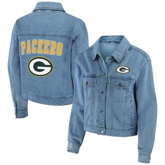 WEAR by Erin Andrews Womens WEAR by Erin Andrews Green Bay Packers Full-Snap Denim Jacket in Blue at Nordstrom, Size X-Small