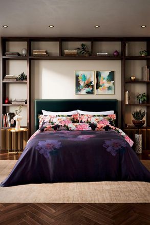 Ted Baker Painted Posy Cotton Duvet Cover Set in Navy | Size: Double