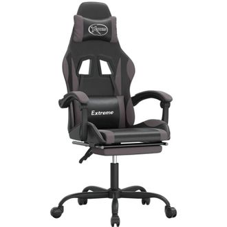vidaXL Silla Gaming Giratoria Y Reposapi&eacute;s Cuero Sint&eacute;tico Negro Gris Vidaxl