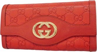 Gucci Red Color Leather Long Wallet (Bi-Fold) (Pre-Owned)