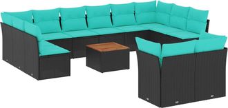 vidaXL Set De Sof&aacute;s De Jard&iacute;n Y Cojines 13 Pzas Rat&aacute;n Sint&eacute;tico Negro Vidaxl