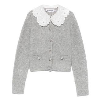 Self Portrait Cardigans, female, Gray, Size: XS Lace Collar Cardigan