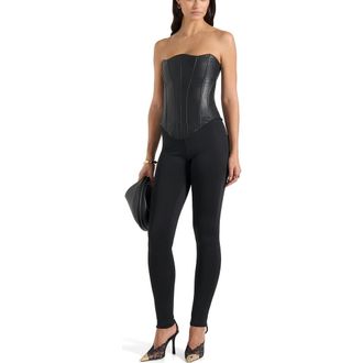 Mani&egrave;re De Voir Scarlett Leather Lace Up Corset in Black at Nordstrom, Size X-Small
