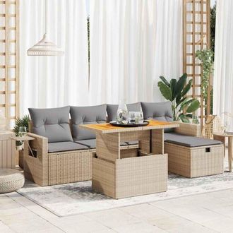 vidaXL Set Sof&aacute;s Jard&iacute;n Y Cojines 6 Pzas Rat&aacute;n Sint&eacute;tico Acacia Beige Vidaxl