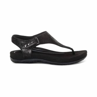 Aetrex Womens Ellie Adjustable Quarter Strap Thong Sandals In Black