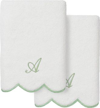 Linum Home Textiles 100% Turkish Cotton Adornia Scallop 2Pc Personalized Hand Towel Set