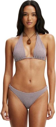 Cotton On Womens High Apex Slider Triangle Bikini Top in Plum Kiss Gingham at Nordstrom, Size Medium