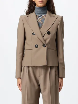 Tela Double-Breasted Cropped Blazer with Peak Lapels